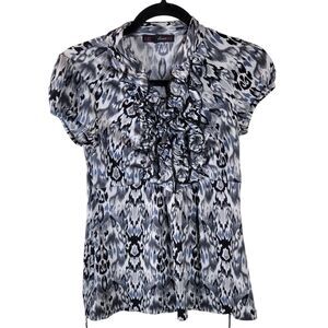 Heart Soul Womens Sz S Black Gray Geometric Short Sleeve Blouse